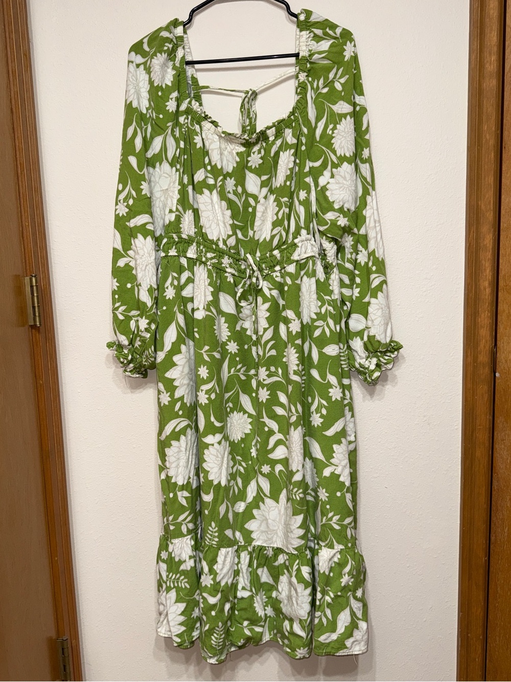 Ava & Viv Floral Swing Midi Dress Chartreuse Green and Cream